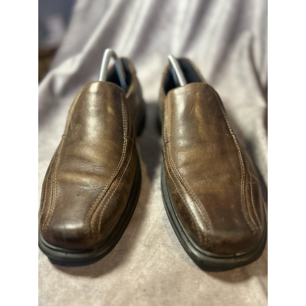 ECCO Men's Brown Leather Slip On Loafers Comfort Cushioned Square Toe Rubber